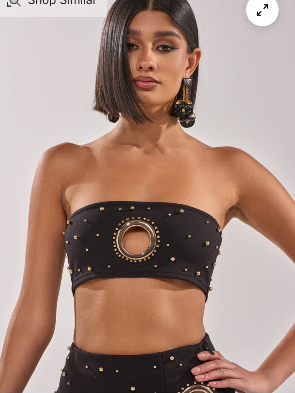 AKIRA Black Strapless Bandeau with Gold Ring & Studs Blazer sold separately)